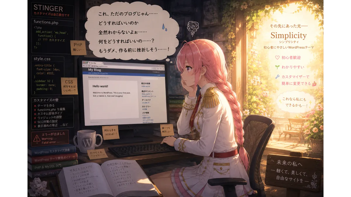 無味乾燥なWordPressのデフォルト画面を前にして途方に暮れるサイト制作初心者