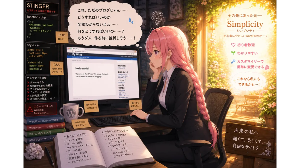 無味乾燥なWordPressのデフォルト画面を前にして途方に暮れるサイト制作初心者