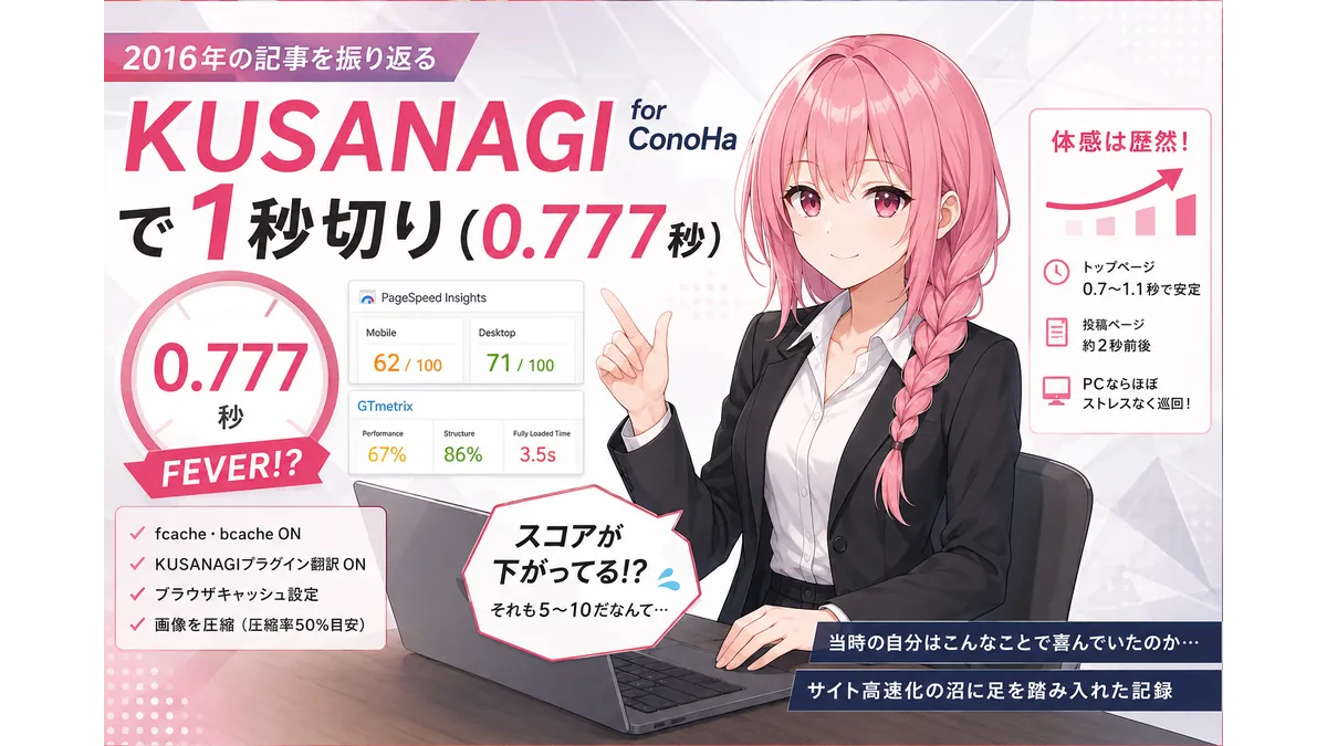 サイト速度で1秒を切って得意な表情の技術者