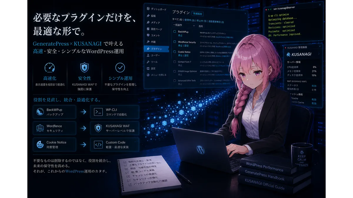 不要なプラグインを整理・削除するエンジニア少女のイメージ画像