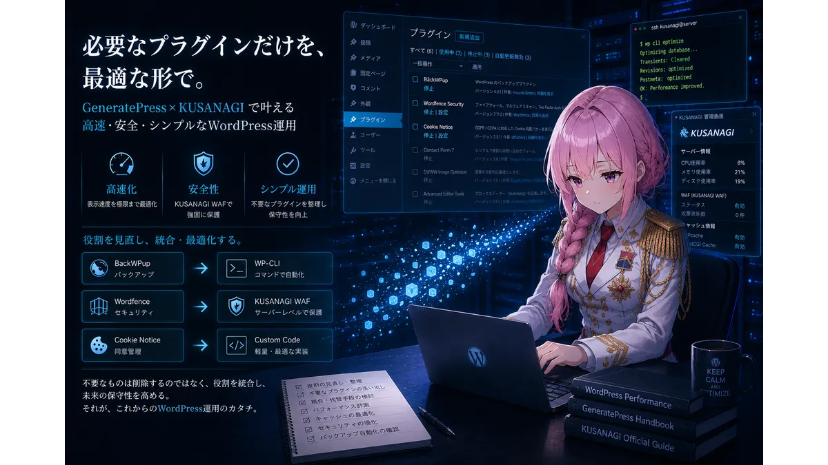 不要なプラグインを整理・削除するエンジニア少女のイメージ画像