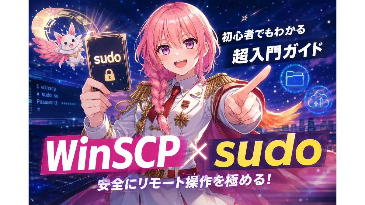 一般ユーザーがWINSCPでroot権限で作業するにはどうすればいい？という問いにsudoすればいいとポーズを決めて回答する少女のイメージ