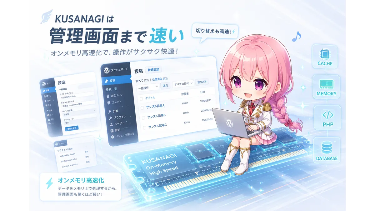KUSANAGIのオンメモリで速くなったWordPress管理画面を楽しそうに操作する技術者