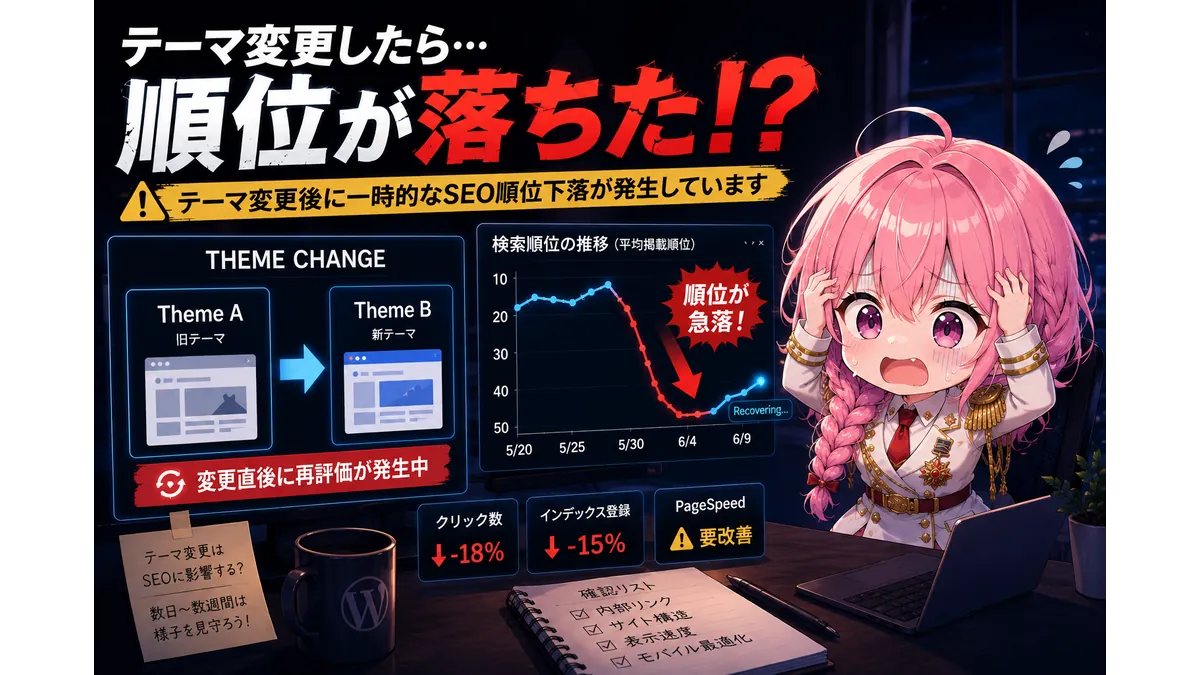 WordPressテーマを変更したら検索順位が下がって青ざめる少女