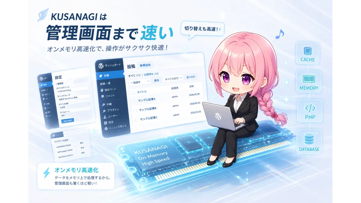 KUSANAGIのオンメモリで速くなったWordPress管理画面を楽しそうに操作する技術者