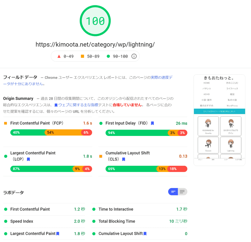 PageSpeedInsights100点投稿ページ