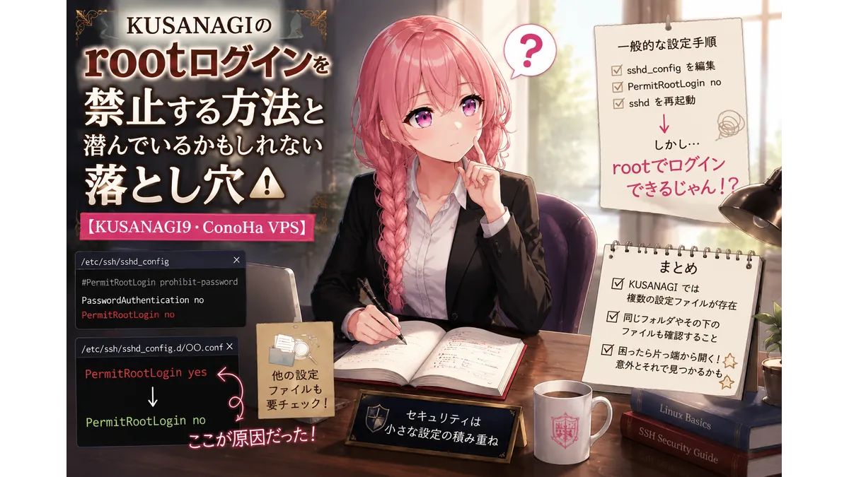 rootログインを禁止したはずなのに、なぜかできてしまって不思議がる少女