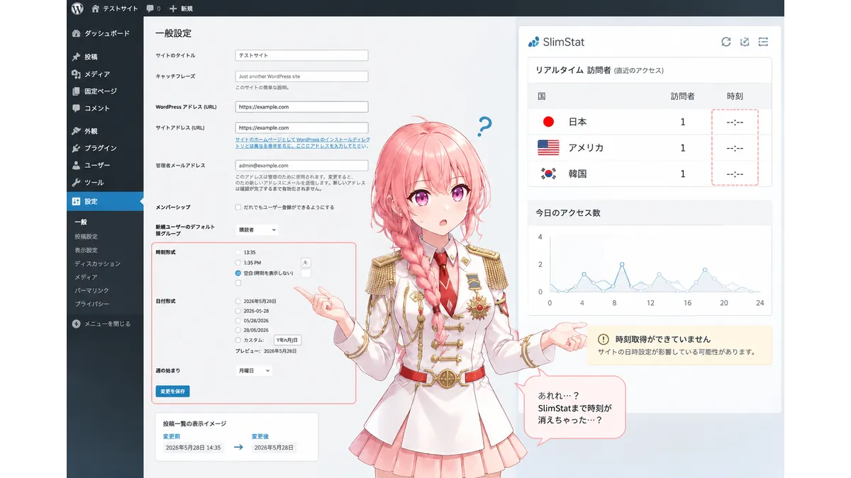 WordPressの日時表示から時刻を消したらslimstatの時刻まで消えて戸惑う技術者